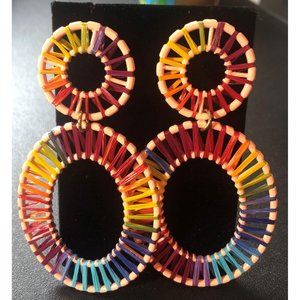 Rainbow Raffia Rattan Hollow Oval Dangling Earring